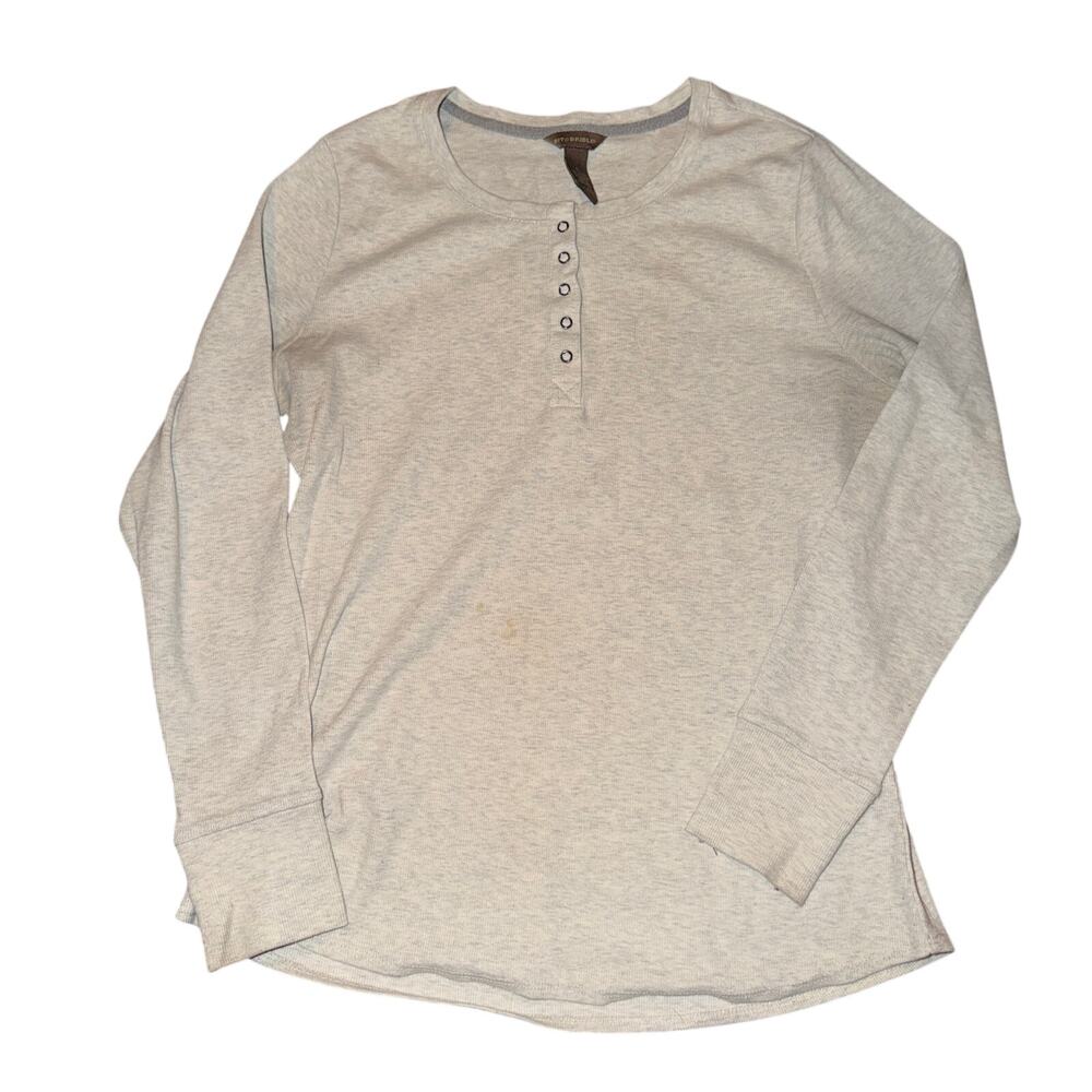 Bit & Bridle Long Sleeve Henley Shirt Women's Size L Heather Gray Round Neck